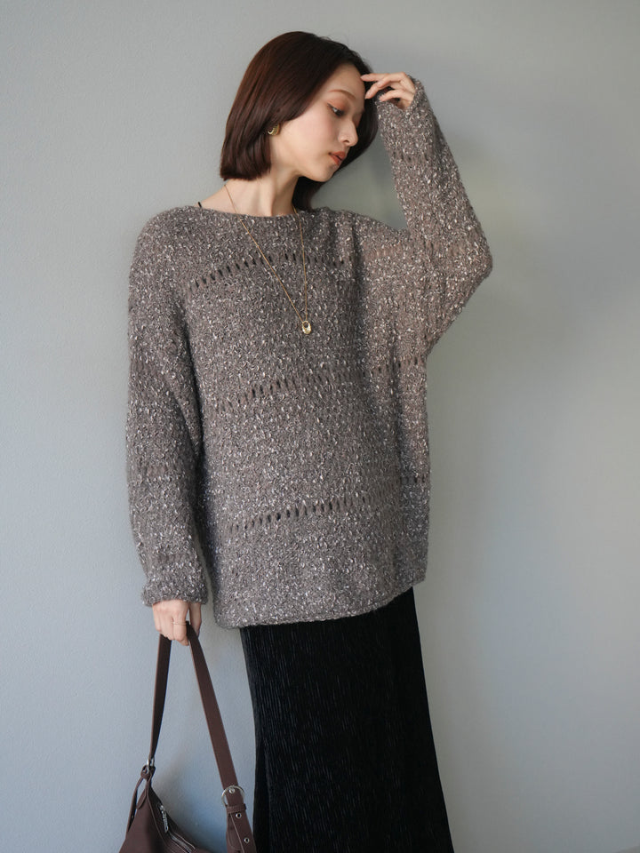 [予約]ラメ糸ループヤーンニットプルオーバー/charcoal