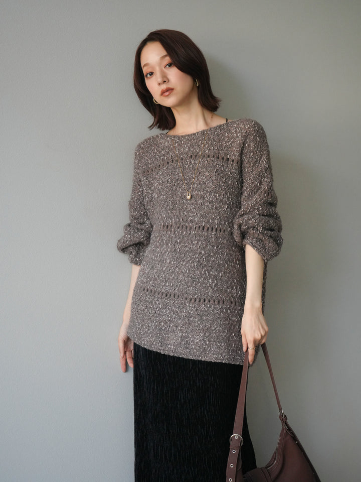 [予約]ラメ糸ループヤーンニットプルオーバー/charcoal