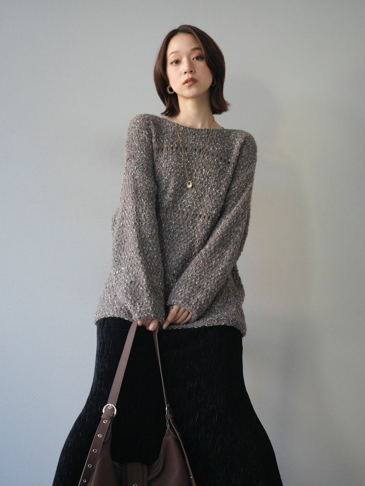 [予約]ラメ糸ループヤーンニットプルオーバー/charcoal