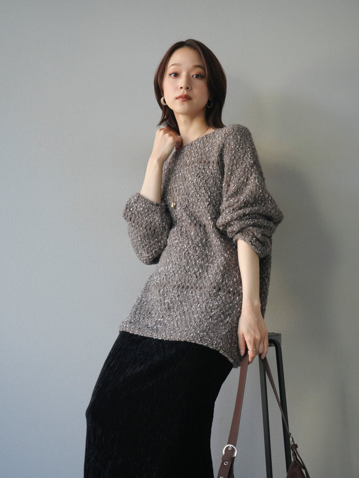 [予約]ラメ糸ループヤーンニットプルオーバー/charcoal