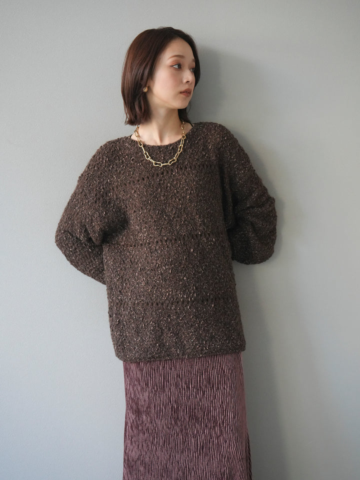 [予約]ラメ糸ループヤーンニットプルオーバー/brown