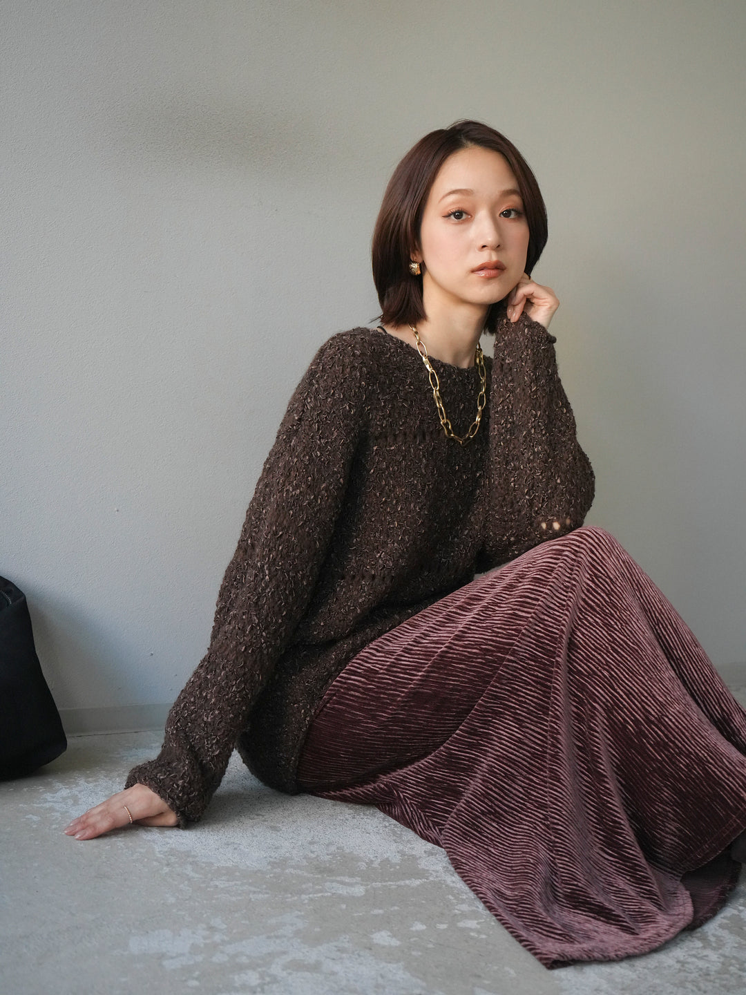 [予約]ラメ糸ループヤーンニットプルオーバー/brown