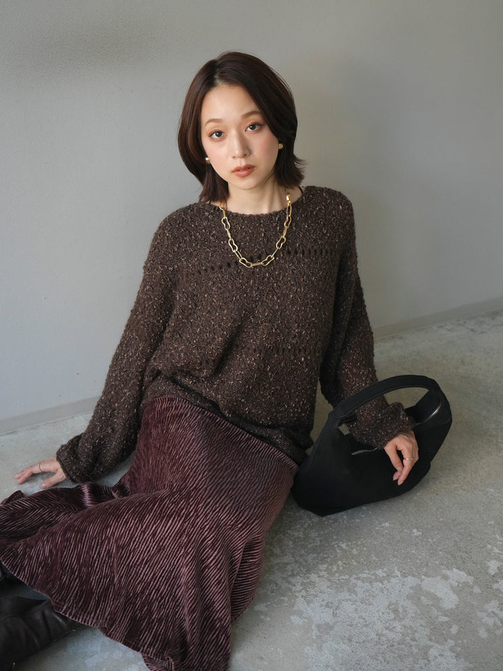 [予約]ラメ糸ループヤーンニットプルオーバー/brown