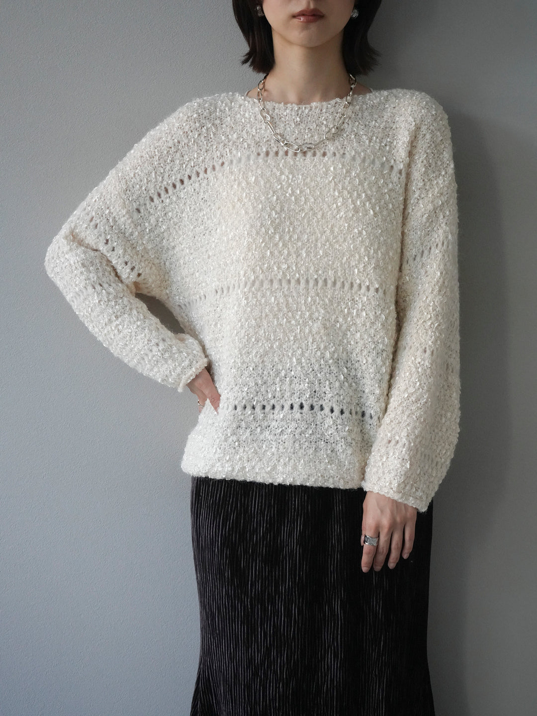 [予約]ラメ糸ループヤーンニットプルオーバー/ivory