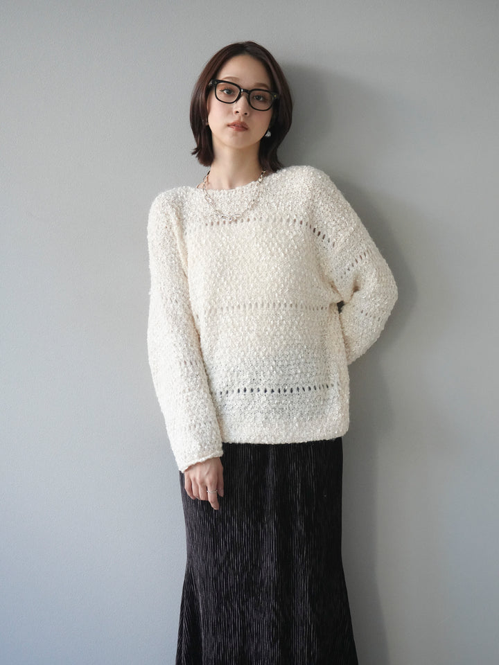 [予約]ラメ糸ループヤーンニットプルオーバー/ivory