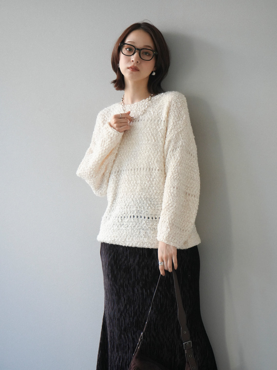 [予約]ラメ糸ループヤーンニットプルオーバー/ivory