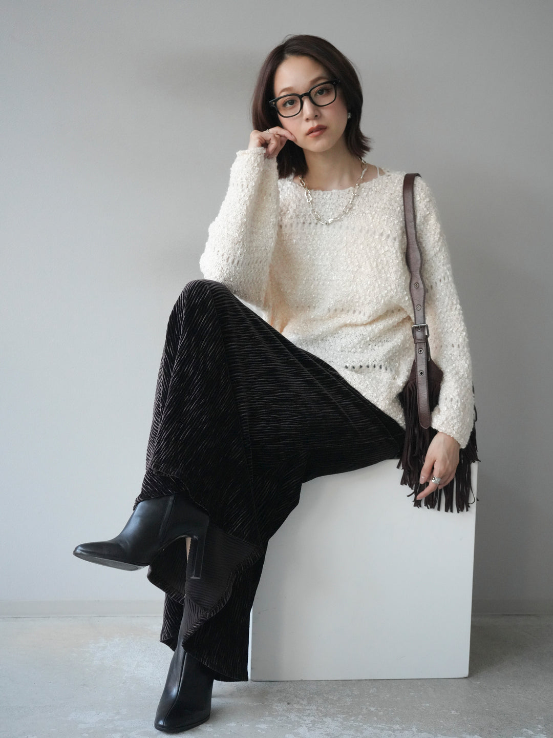 [予約]ラメ糸ループヤーンニットプルオーバー/ivory