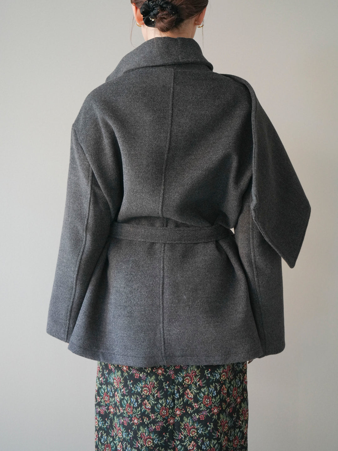 [予約]ストールデザインショートコート/charcoal