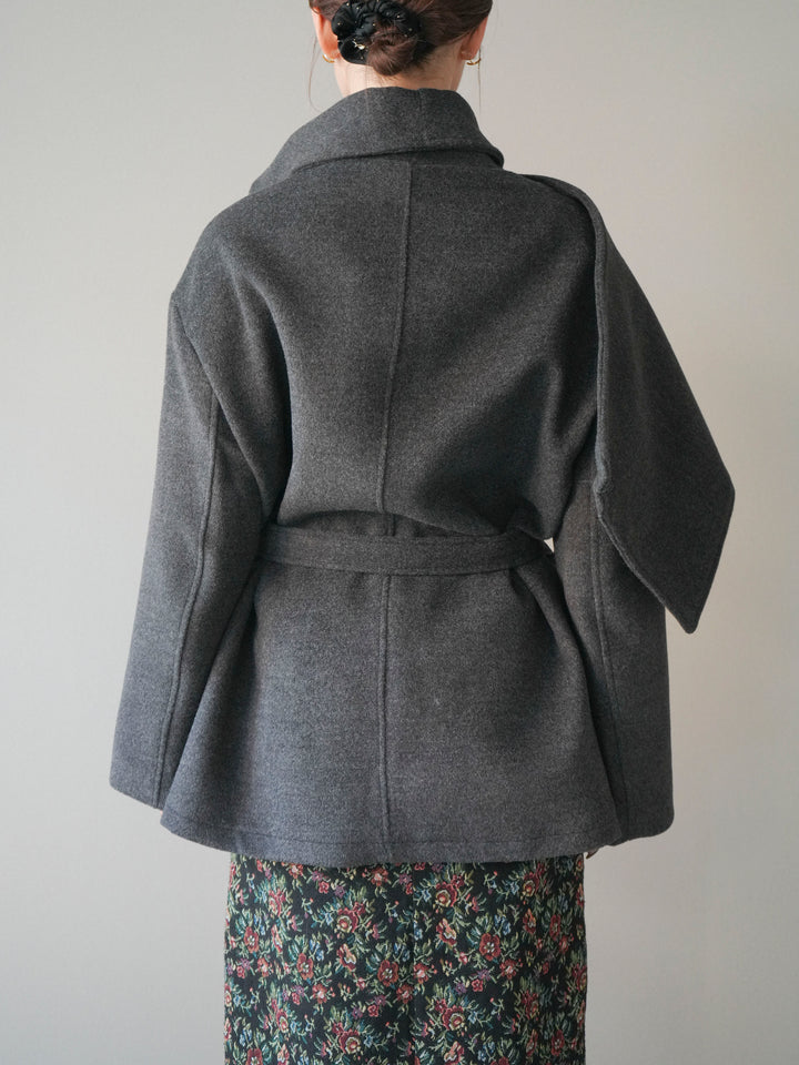 [予約]ストールデザインショートコート/charcoal