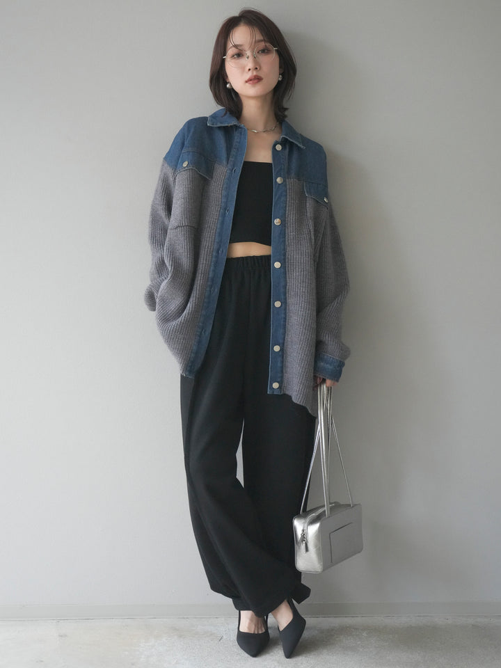 [予約]デニム襟付きニットジャケット/gray