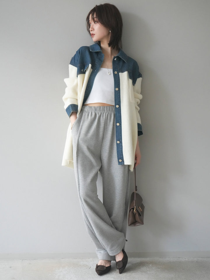 [予約]デニム襟付きニットジャケット/offwhite