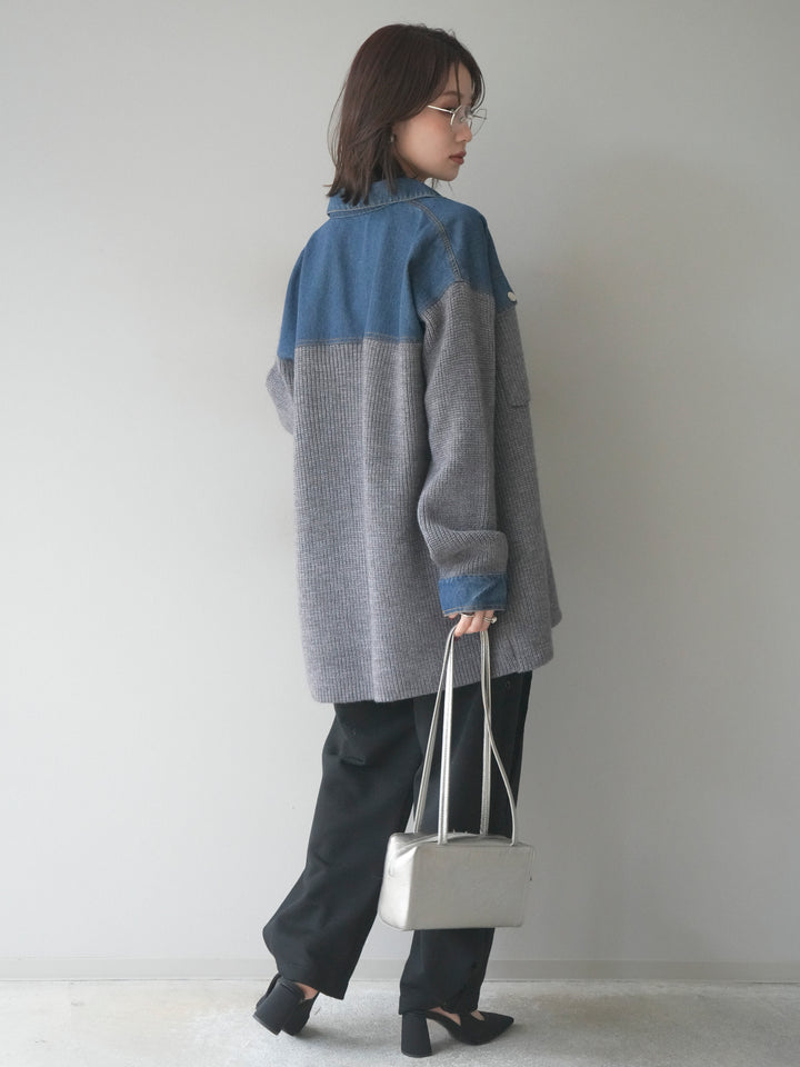 [SET]デニム襟付きニットジャケット+2WAYデザインスウェットパンツ(2set)