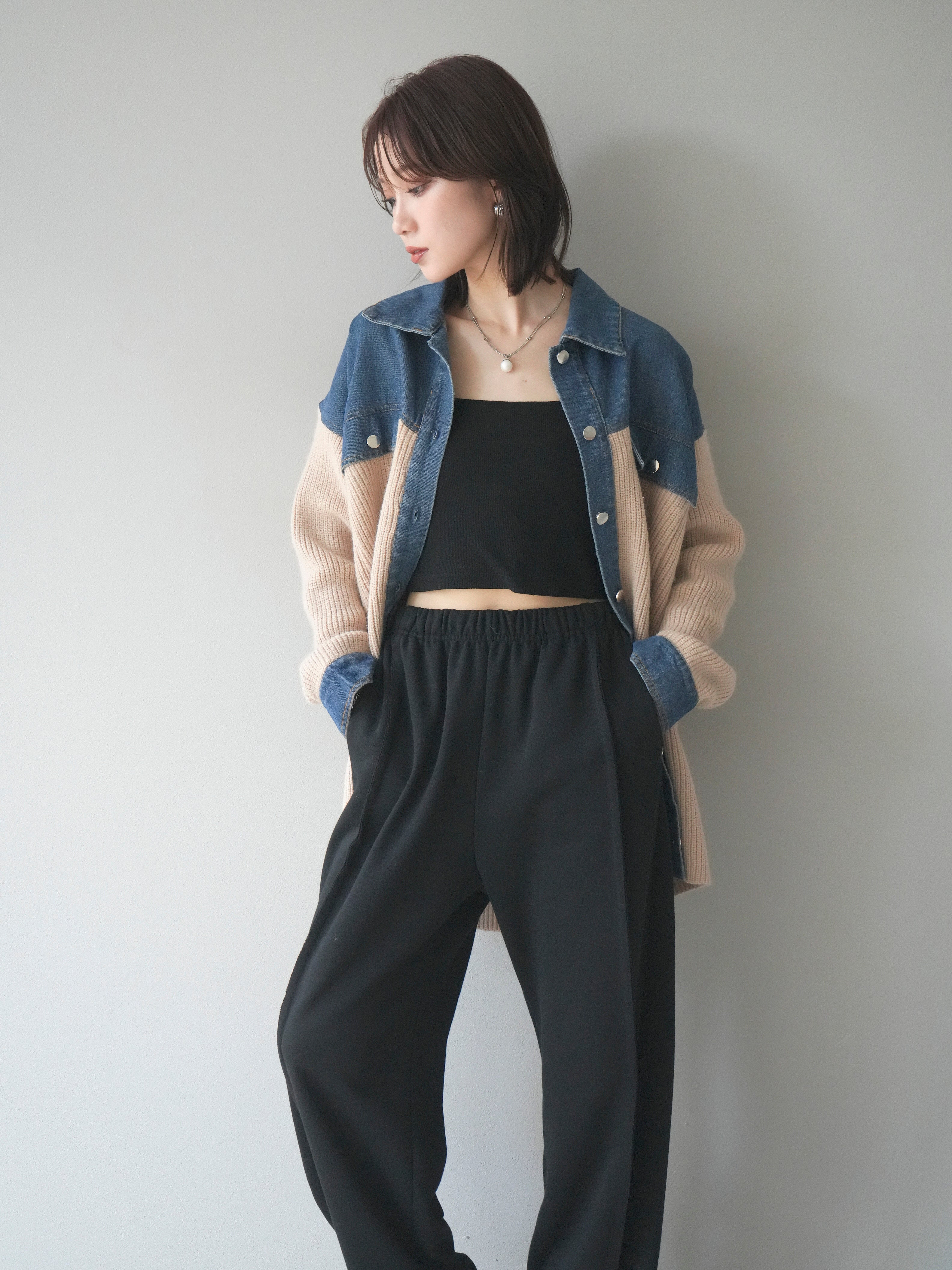 予約]デニム襟付きニットジャケット/beige – Lumier