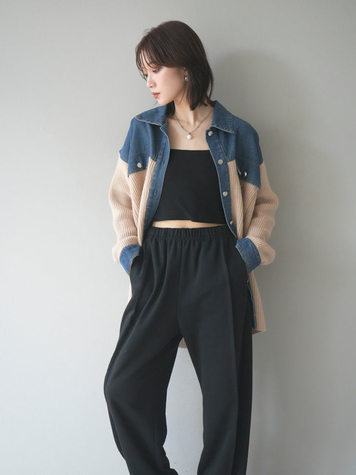 [予約]デニム襟付きニットジャケット/beige