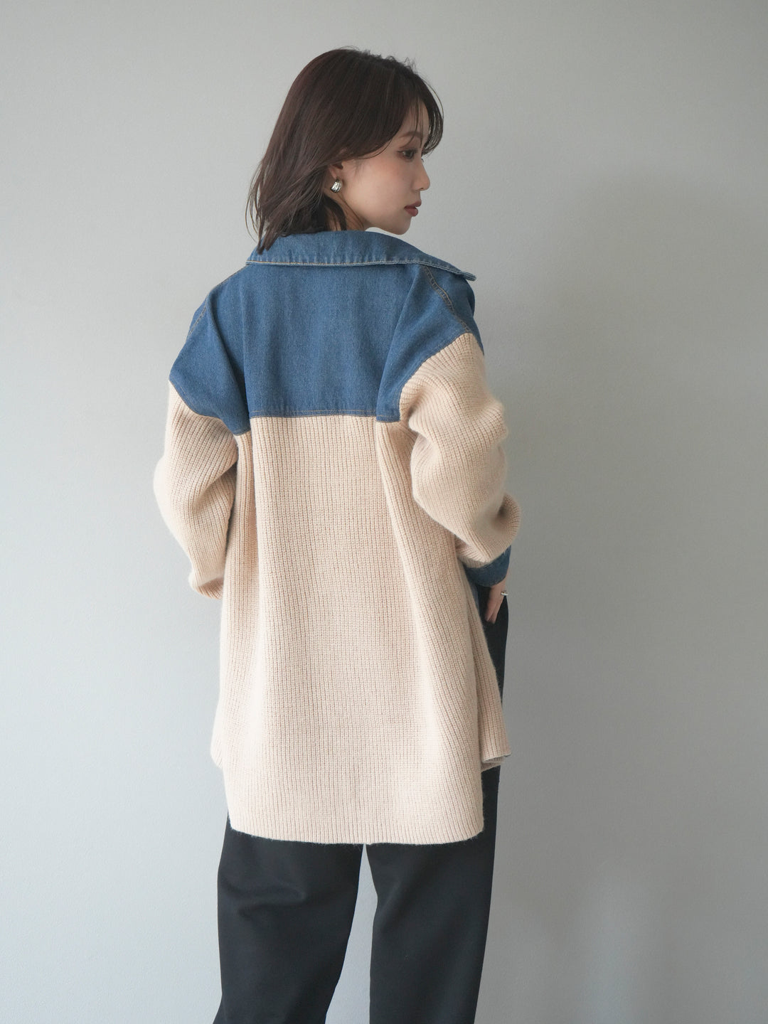 [予約]デニム襟付きニットジャケット/beige