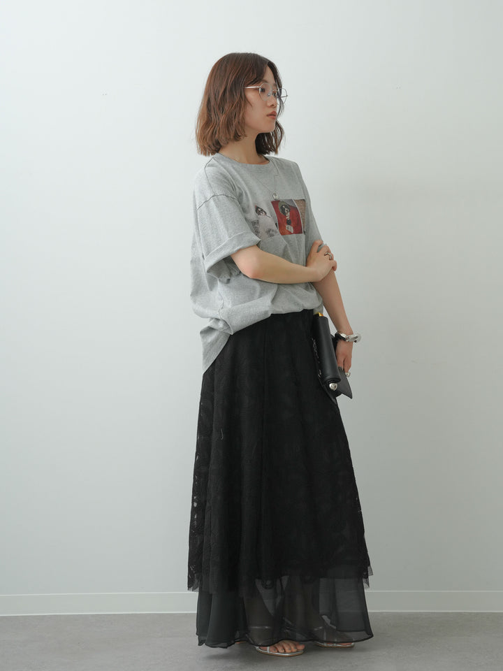 [SET]スリードッグフォトボックスTEE+フラワーレースレイヤードスカート(2set)