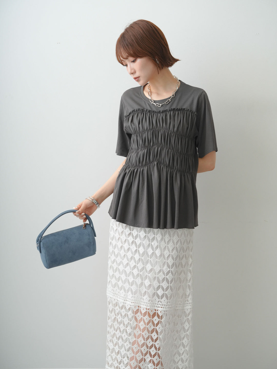 [SET]クールタッチシャーリングTEE+クロシェレースIラインスカート(2set)