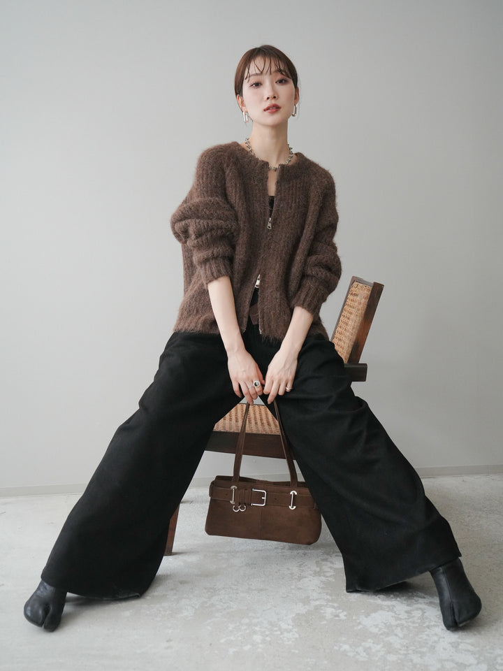 [予約]MIXヤーンモヘアタッチZIPニットカーディガン/brown