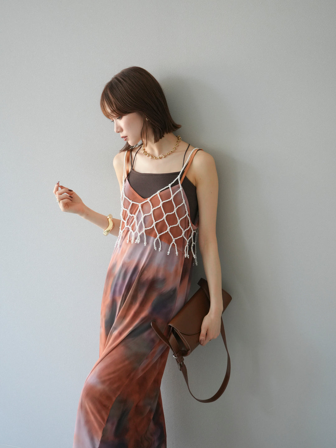 [予約タイダイ柄シアーキャミワンピース/オレンジ