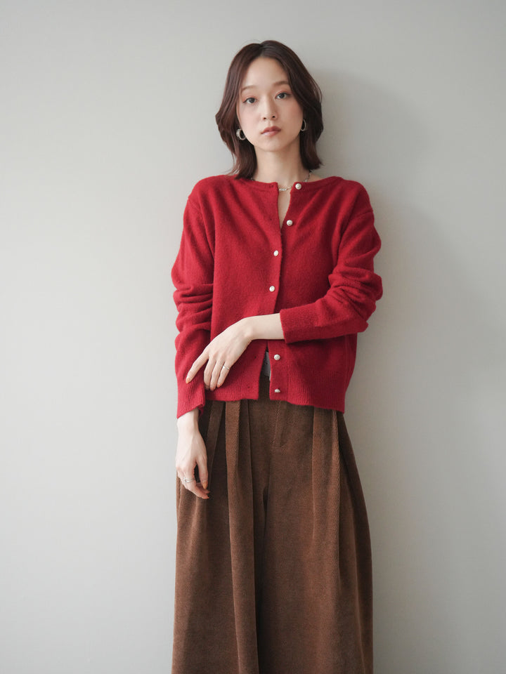 [SET]アンティークボタンニットカーディガン+ベルトデザインループコールテンワイドパンツ(ベルト付き)(2set)