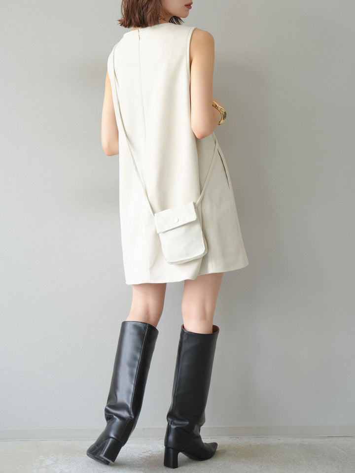 [予約]ショルダーポーチ付スウェードミニワンピース/アイボリー