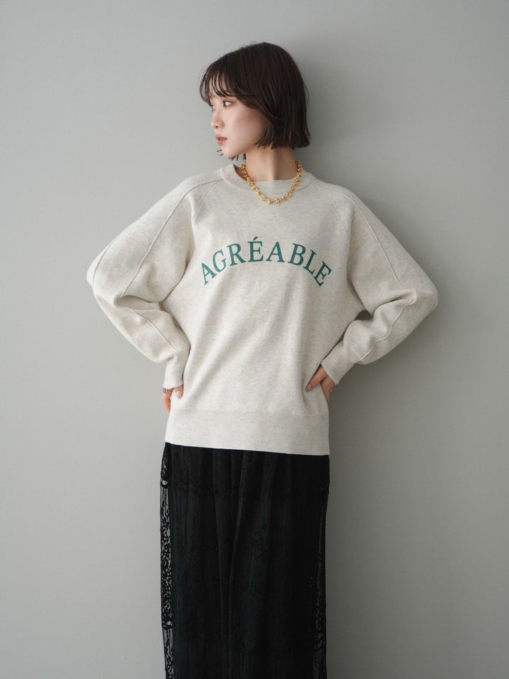 [予約]半ラバープリントロゴスウェットライクニットプルオーバー/oatmeal