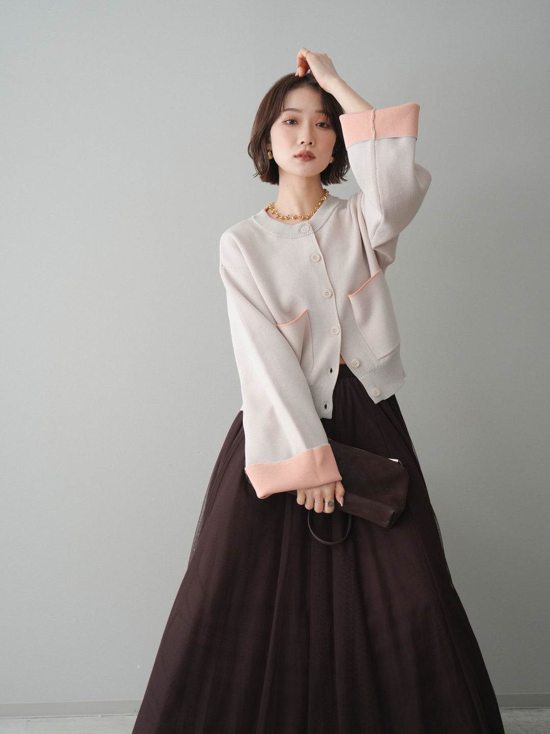 [予約]レーヨンポリダブルフェイスニットカーディガン/beige