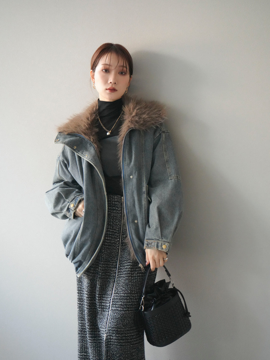 [SET]デニムxファーブルゾン+選べるアクセセット(2set)