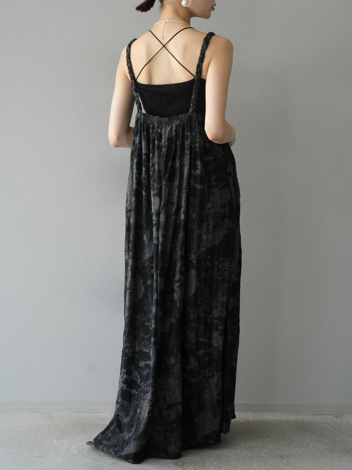 [Pre-order] Damaged Nuance Pattern Braided String Cami Dress/Black