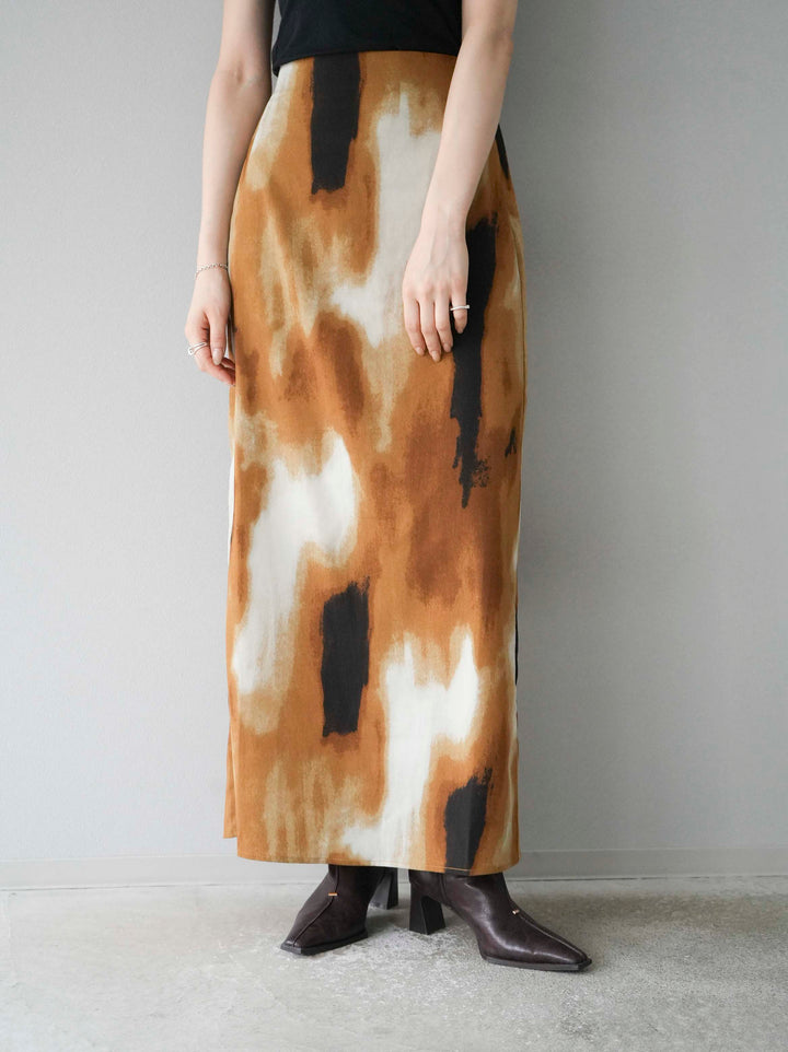[予約]ニュアンスプリントIラインスカート/ブラウン