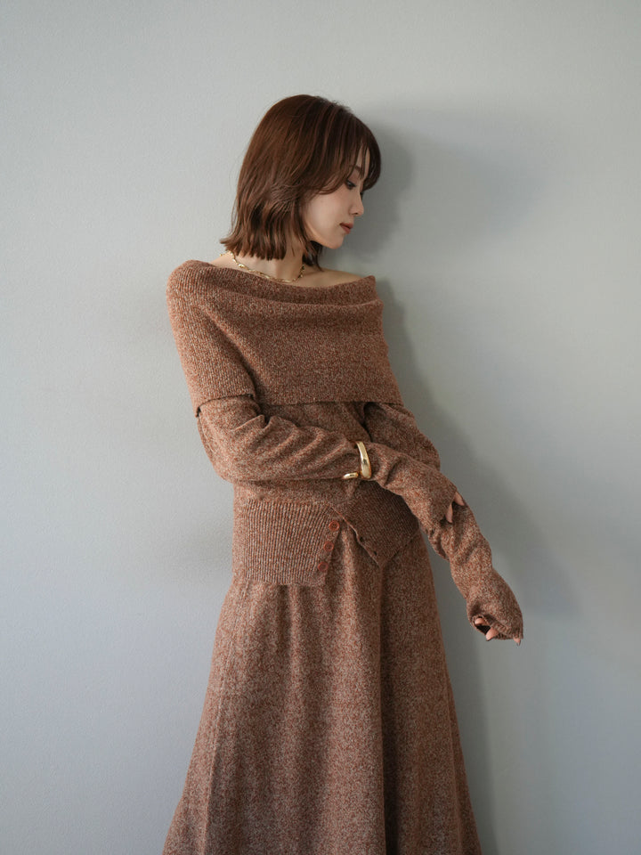 [予約]ミックスヤーンオフショルニットプルオーバー/オレンジ