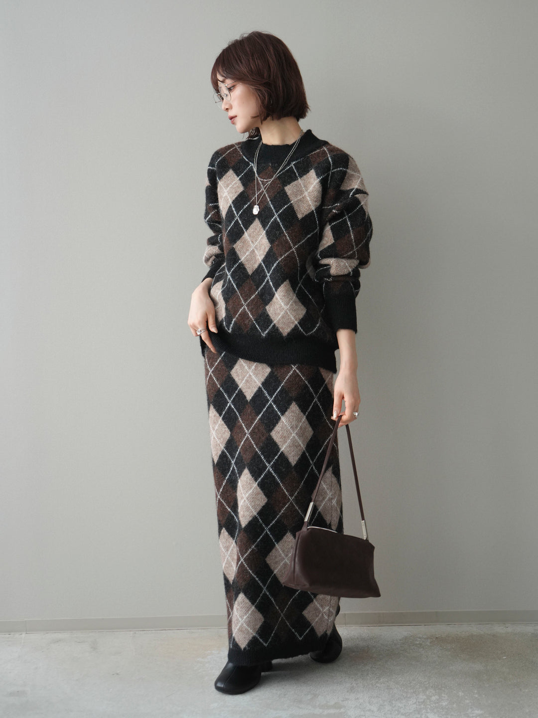 [SET]アーガイルニットプルオーバー&ロングスカートSET UP(2set)
