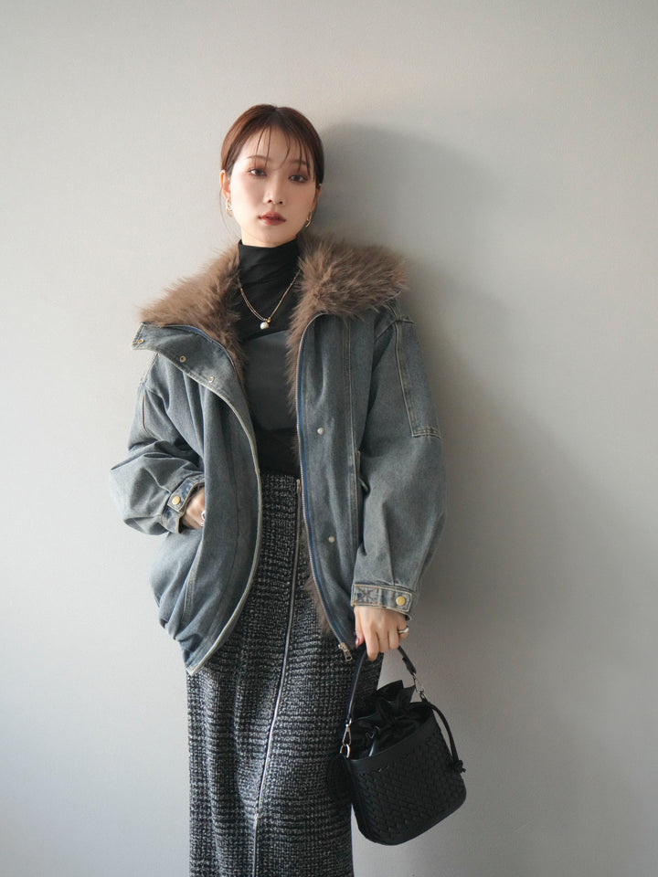 [予約]デニムxファーブルゾン/denimbrown