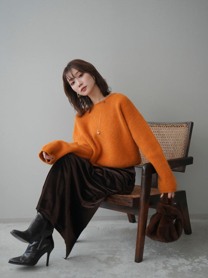 [予約]アンゴラタッチボートネッククロップドプルオーバー/orange