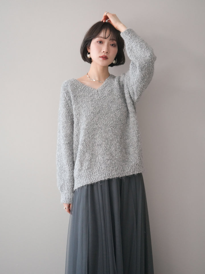 [SET]Vネックスラブニットプルオーバー+選べるアクセセット(2set)