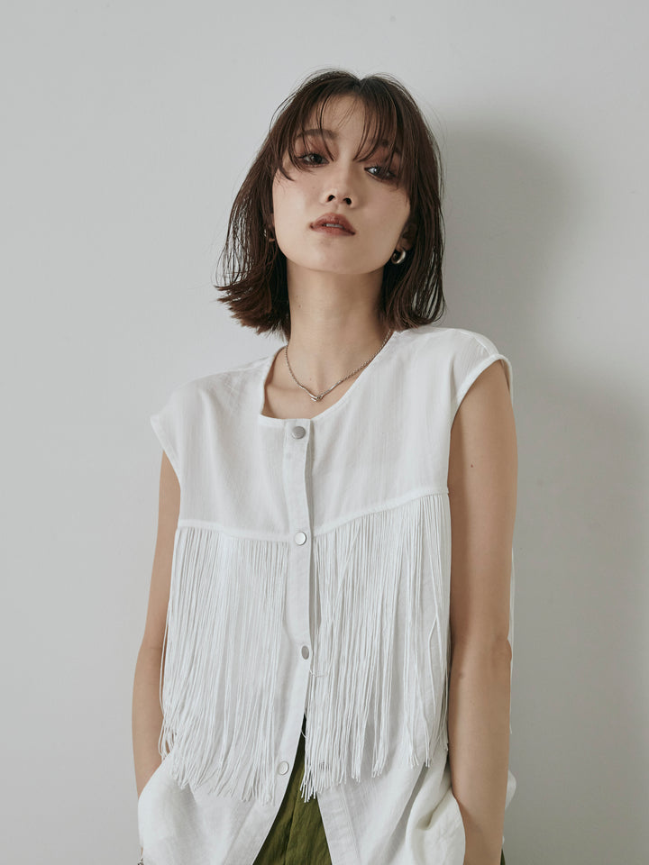 [予約]フリンジノースリブラウス/オフ