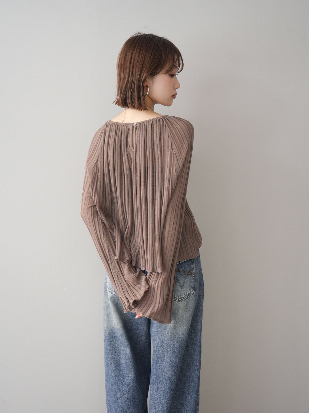 [SET]プリーツシアーフレアスリーブニットトップス+プリーツシアーフレアスリーブニットトップス(2set)