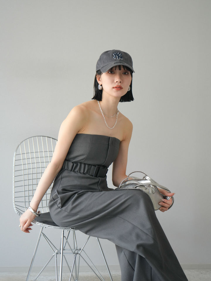 【預購】混色斜紋腰帶熊圖案工裝褲/炭灰色