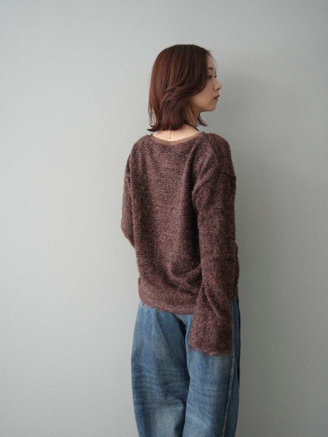 [予約]ラメシャギートップス/brown