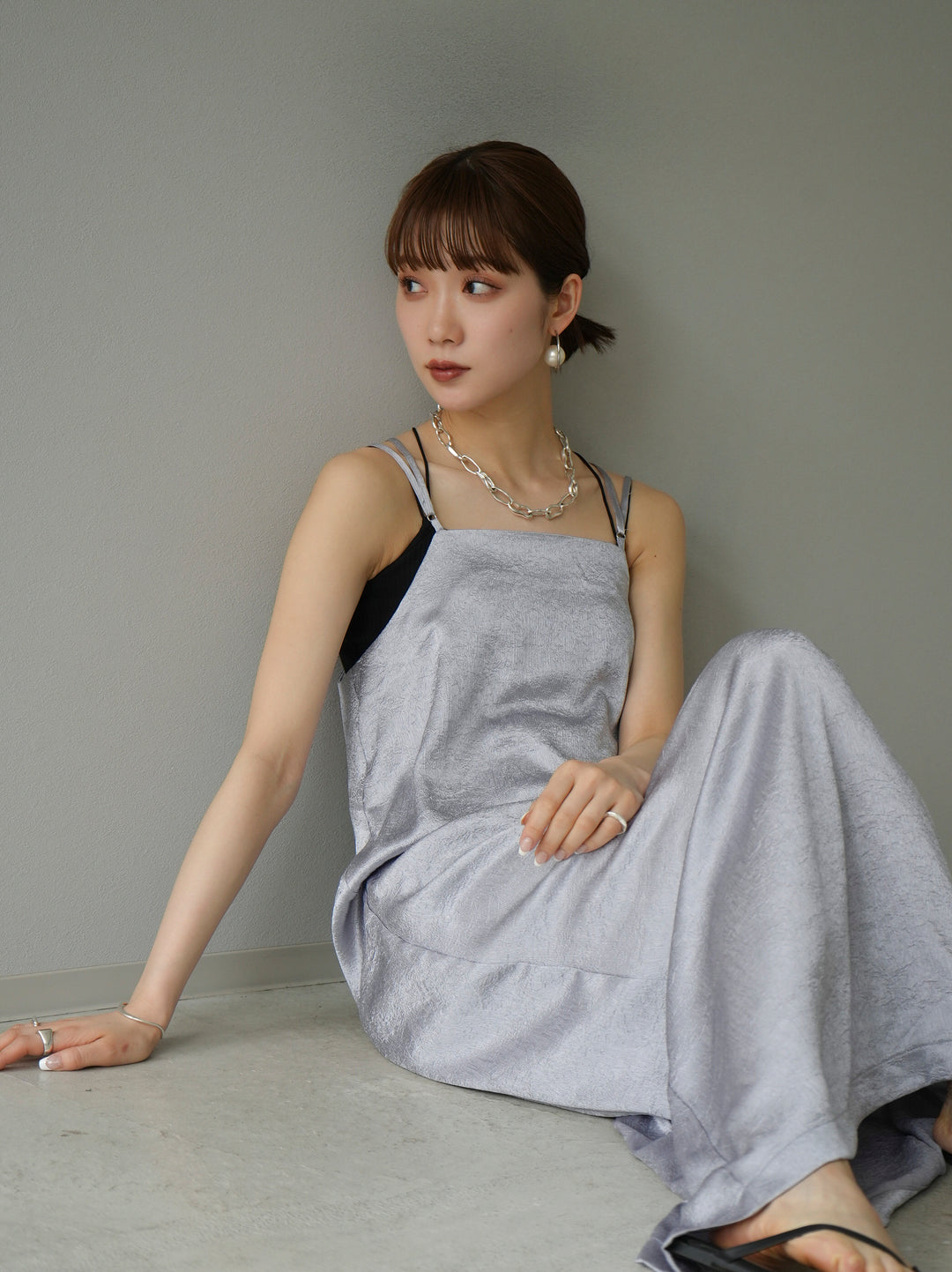 [Pre-order] Washer Satin Camisole Dress/Silver