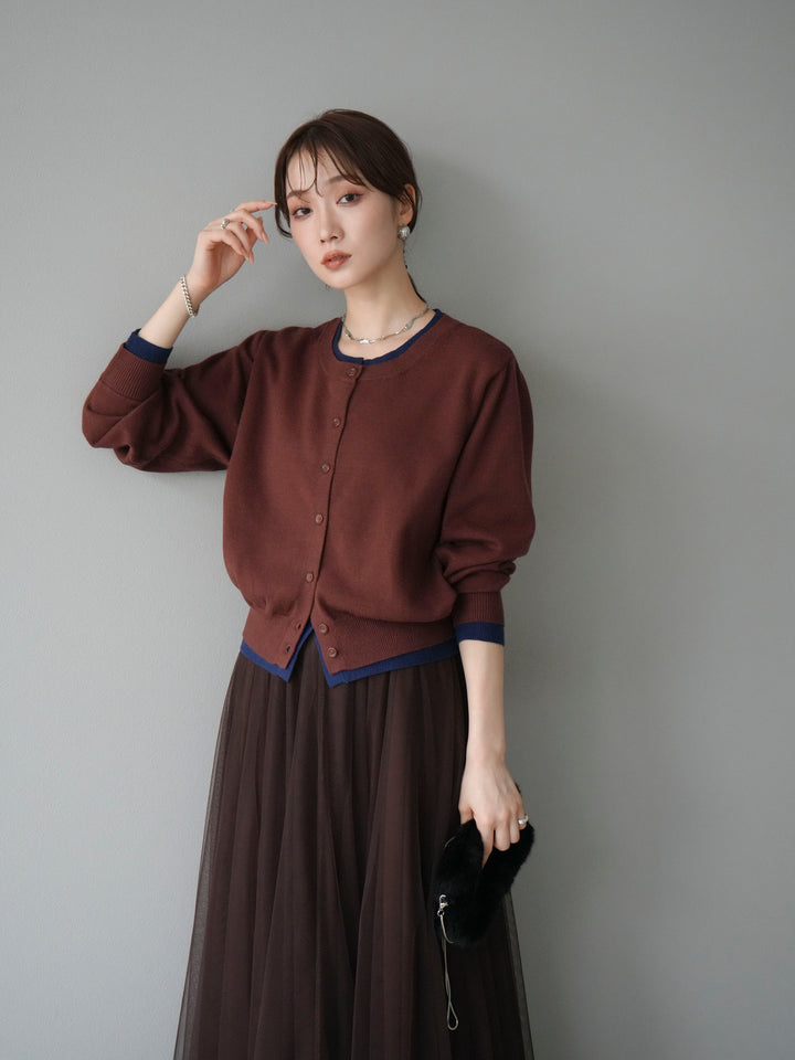 [SET]配色レイヤードカーディガン+チュールボリュームスカート(2set)