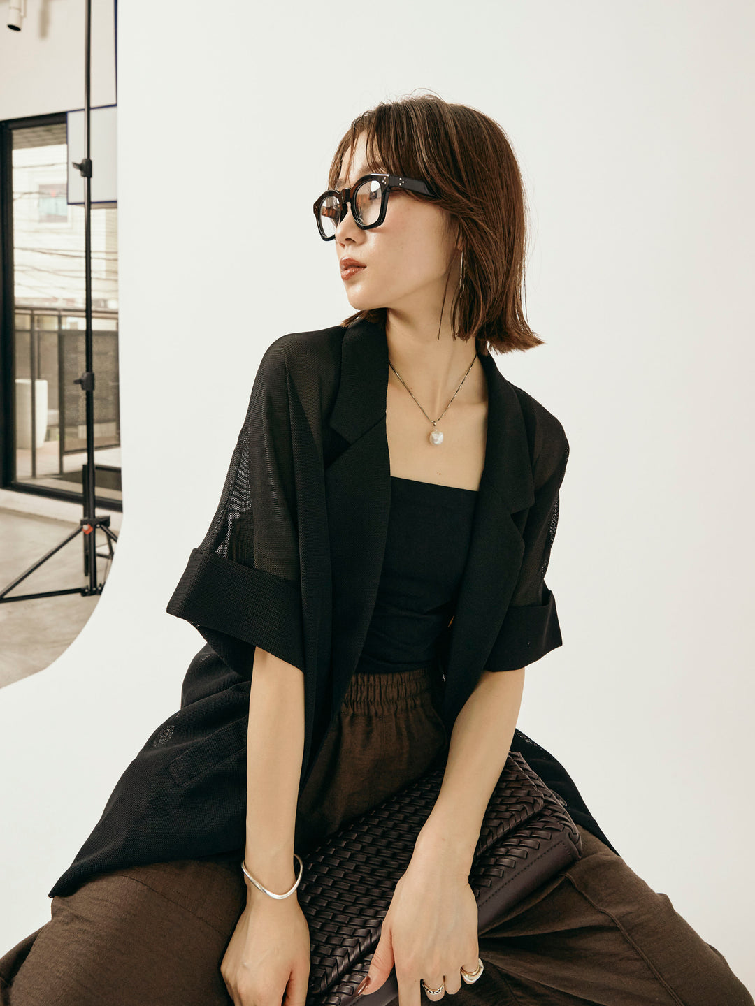 【Allure】[SET]メッシュハーフテーラードジャケット+メッシュハーフテーラードジャケット(2set)