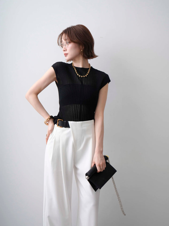 [予約]シアーリブフレンチニットトップス/black