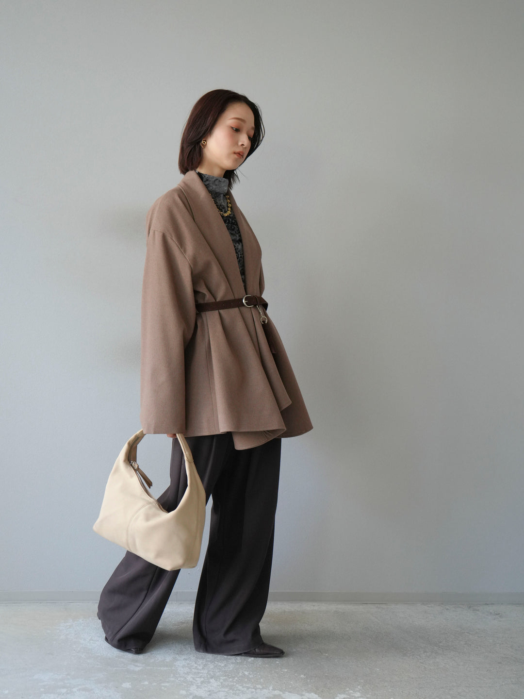 [予約]ビックカラーミディアムジャケット/ベージュ