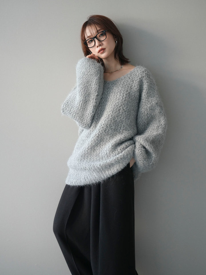 [予約]ウールタッチラメミックスヤーンVネックニットプルオーバー/lightgray