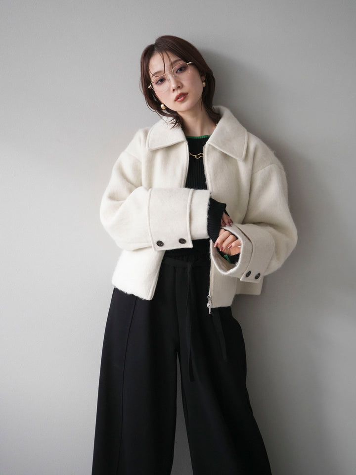 [予約]袖ビックループシャギージップブルゾン/ivory