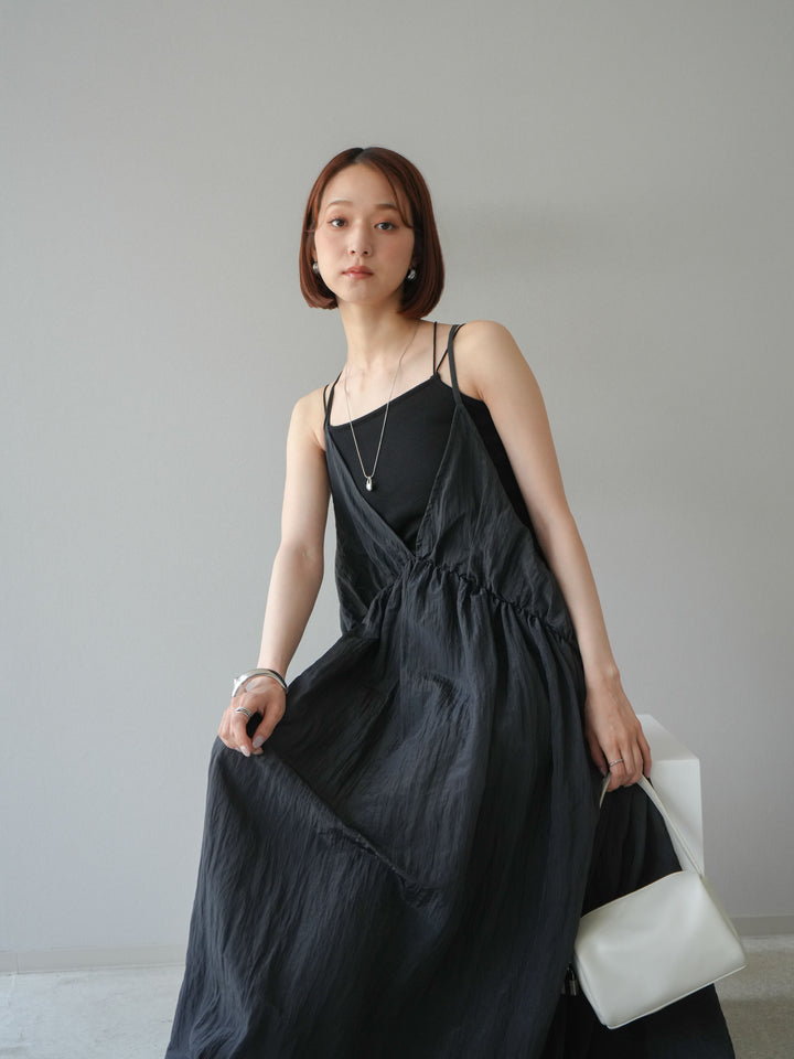 [予約]シボ加工シャイニーキャミワンピース/ブラック