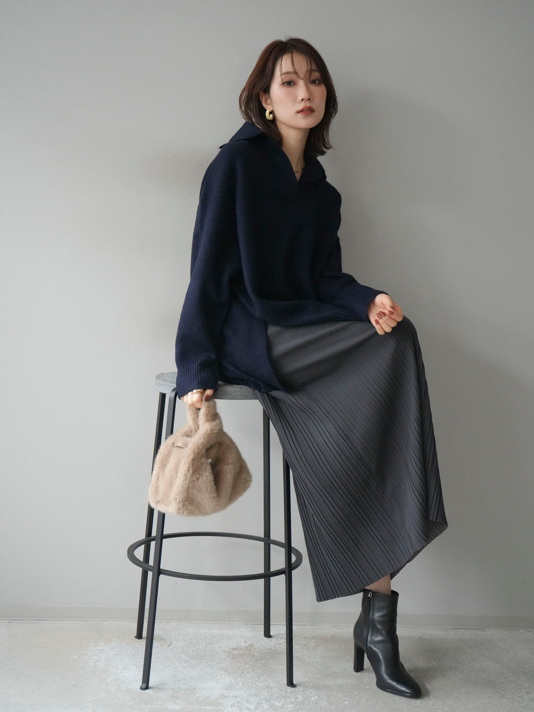 [予約]スキッパーオーバーニットプルオーバー/navy