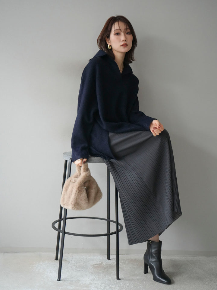 [予約]スキッパーオーバーニットプルオーバー/navy