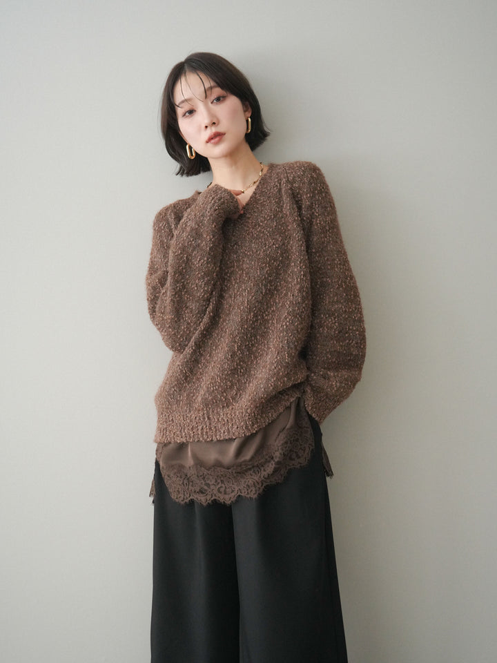 [SET]Vネックスラブニットプルオーバー+選べるアクセセット(2set)